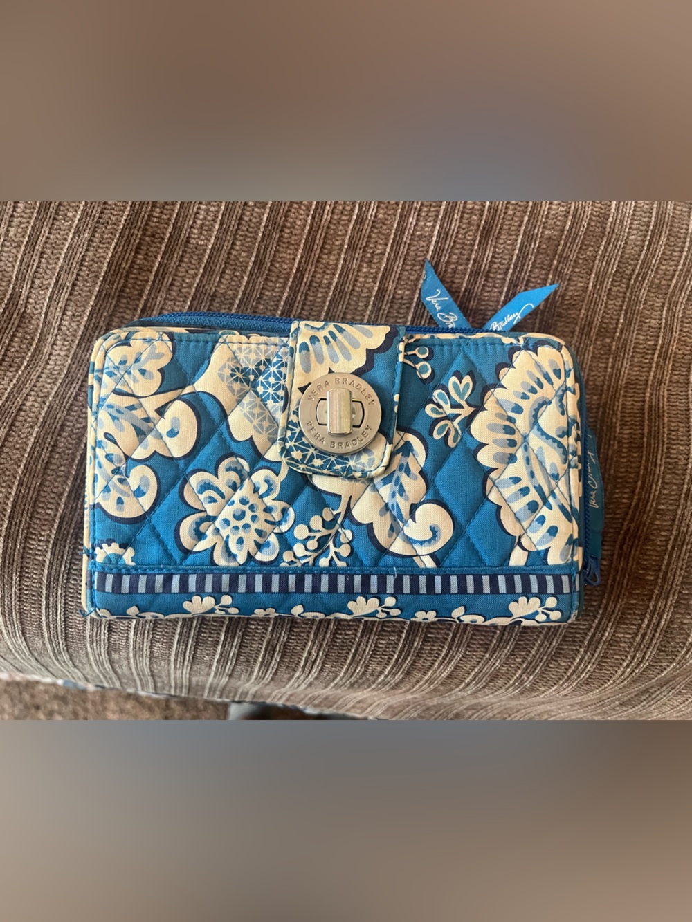 Vera Bradley Teal Blue and Cream Quilted Floral Wallet